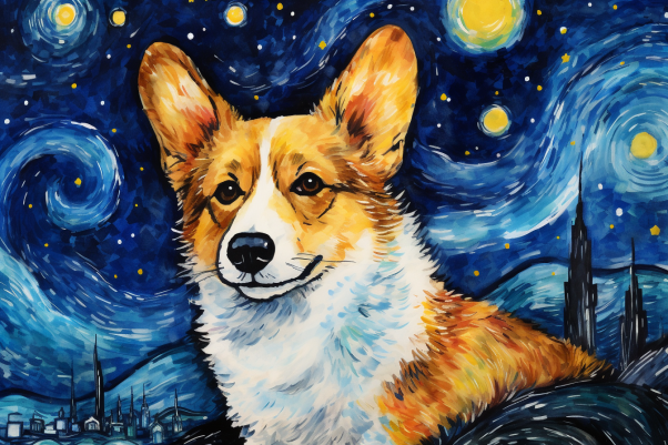 Watercolor Starry Night Corgi  Paint by Numbers Kit