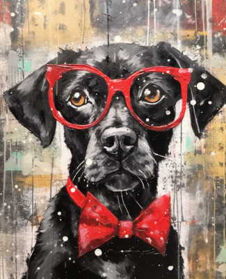 Black Dog, Red Glasses And Red Bow Tie