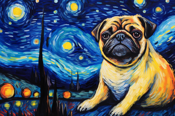 Pug Onna Starry Night  Paint by Numbers Kit