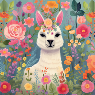 Colorful Flowers And A Llama