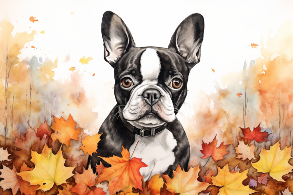 Sweet Boston Terrier In Leaves