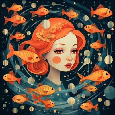Lofi Style Pisces Surrounded By Fish