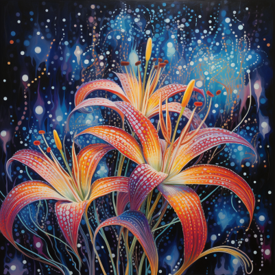 Glowing Night Sky And Lilies