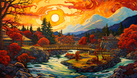 Thumbnail for Bridge In Vivid Country Scene  Paint by Numbers Kit