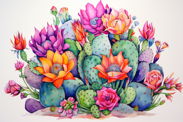 Watercolor Cacti Flowers  Paint by Numbers Kit