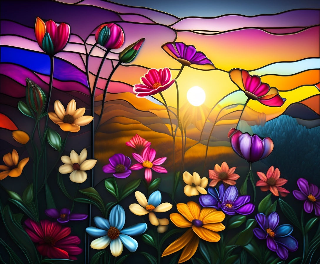 Stained Glass Wildflowers And Sun