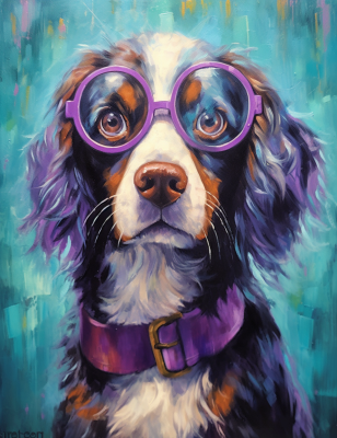 Purple Glasses And Collar On Dog