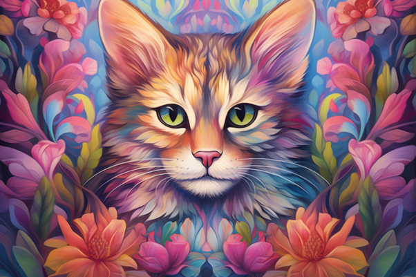 Graceful Pastel Kitty In Wildflowers  Paint by Numbers Kit