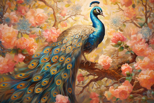 Graceful Peacock Among Soft Flowers  Paint by Numbers Kit