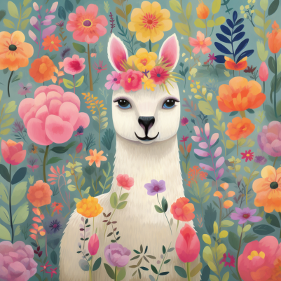 Sweet Llama In Colorful Flowers