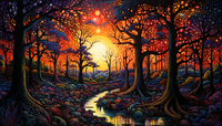 Thumbnail for Magical Forest And Vivid Red Sky  Paint by Numbers Kit