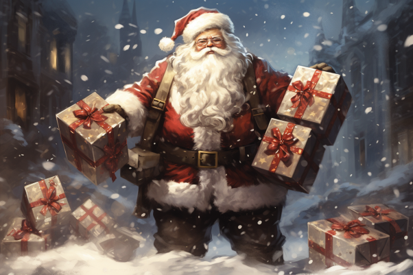 Jolly Santa And Gifts