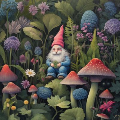 Little Old Forest Gnome And Mushrooms