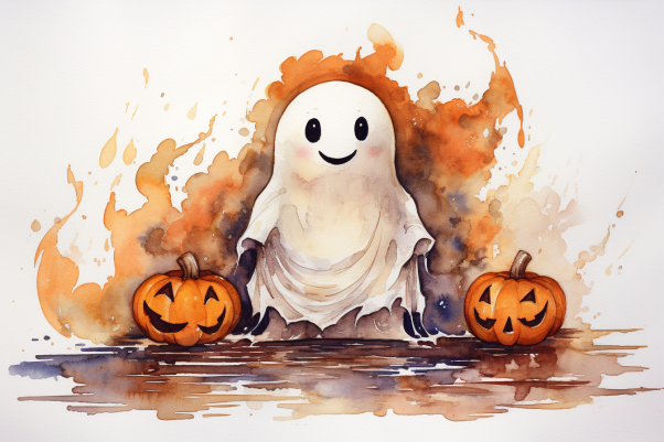 Halloween Ghost With Pumpkins
