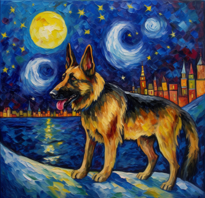 German Shepherd At Night