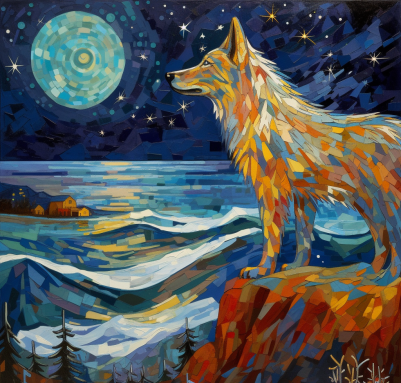 Mosaic Moon And Wolf