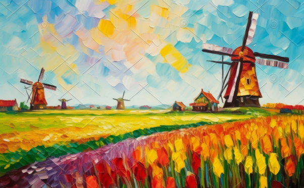 Windmill In Flower Field