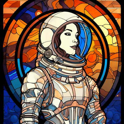 Woman Astronaut Stained Glass Style