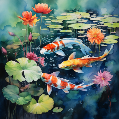 Koi Fish In A Dreamy Pond