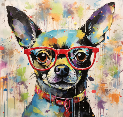 Colorful Painting Of Chihuahua In Red Glasses
