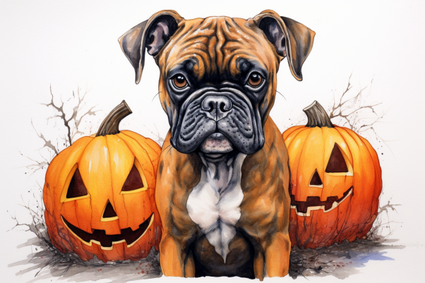 Dog With Halloween Pumpkins
