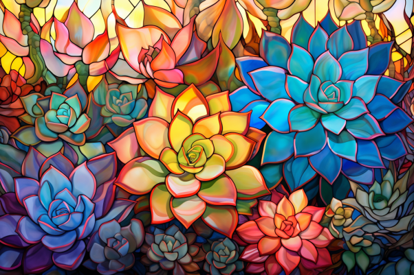 Succulents On Stained Glass   Paint by Numbers Kit