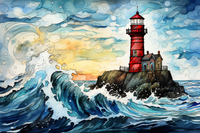 Thumbnail for Watercolor Lighthouse And Large Wave