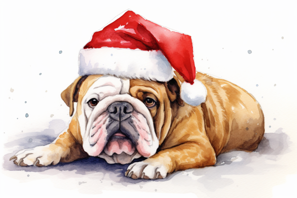 Christmas Bulldog In Santa Hat