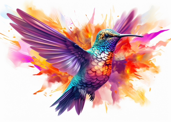 Purple And Blue Hummingbird Orange Background