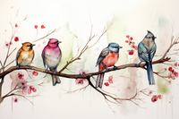 Thumbnail for Four Watercolor Birds On A Branch  Paint by Numbers Kit