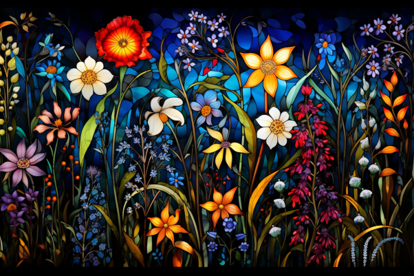 Evening Wildflowers On Stained Glass  Paint by Numbers Kit