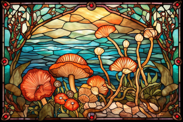 Featuring Mushrooms On Stained Glass