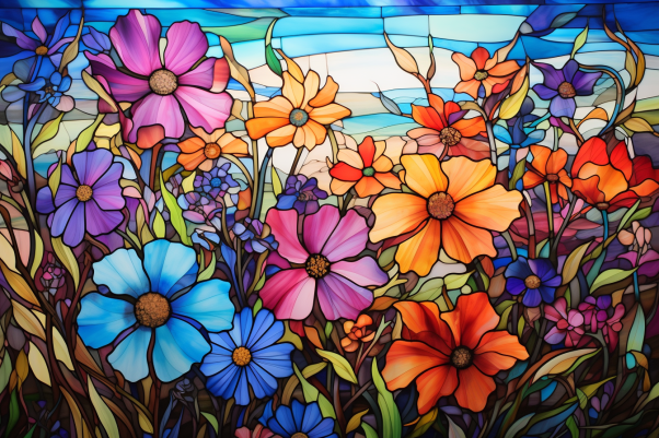 Wildflowers On Stained Glass  Paint by Numbers Kit