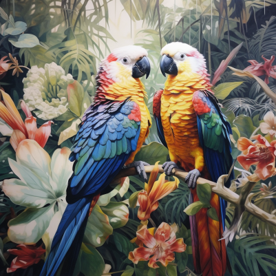 Two Tropical Birds On A Branch
