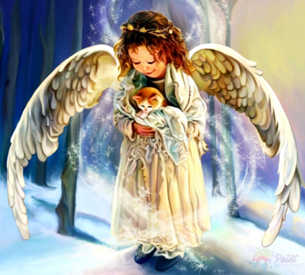 Angel Holding Kitty Paint By Numbers Kit For Adults Decor