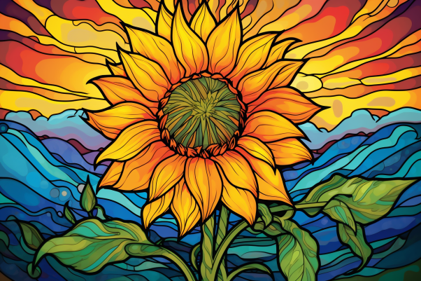 Glorious Sunflower On Stained Glass