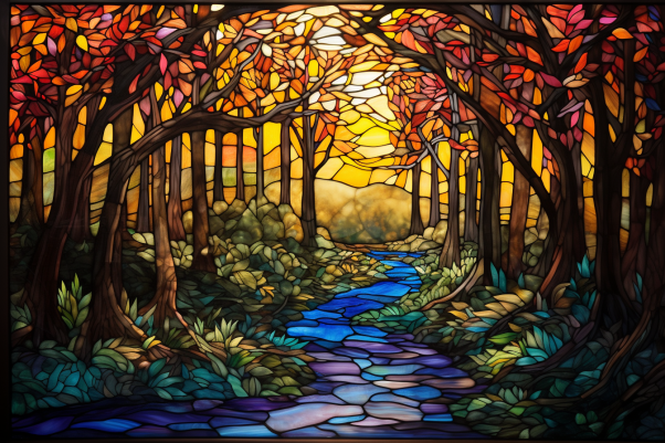 Fall Forest On Stained Glass