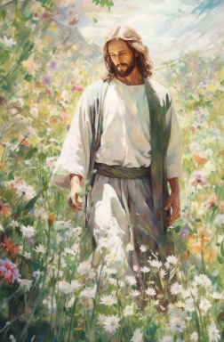 Jesus Admiring God's Beautiful Flowers