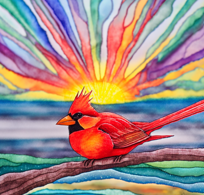 Colorful Sun Rays And a Red Cardinal