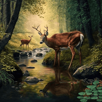 Thumbnail for Deer At The Stream Paint By Numbers Kit