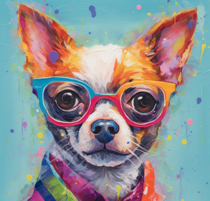 Sweet Chihuahua In Multi Colored Glasses, Paint Drops