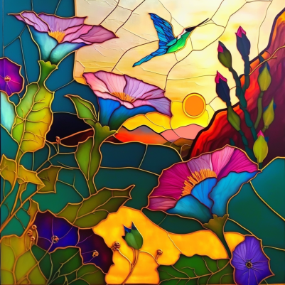 Humming Bird And Pansy Flower Stained Glass