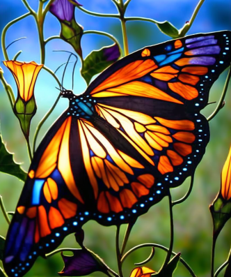 Monarch Butterfly On Stained Glass