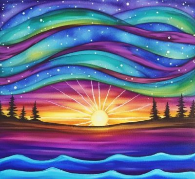 Playful Sun, Stars, Sky And Water And Waves Painting