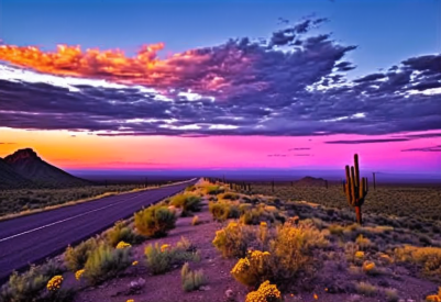 Purple Horizon And Desert Road To Nowhere