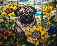 Thumbnail for Stained Glass Pug With Flowers
