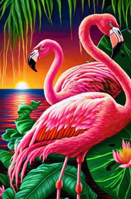 Tropical Paradise Flamingos Watching The Sunset