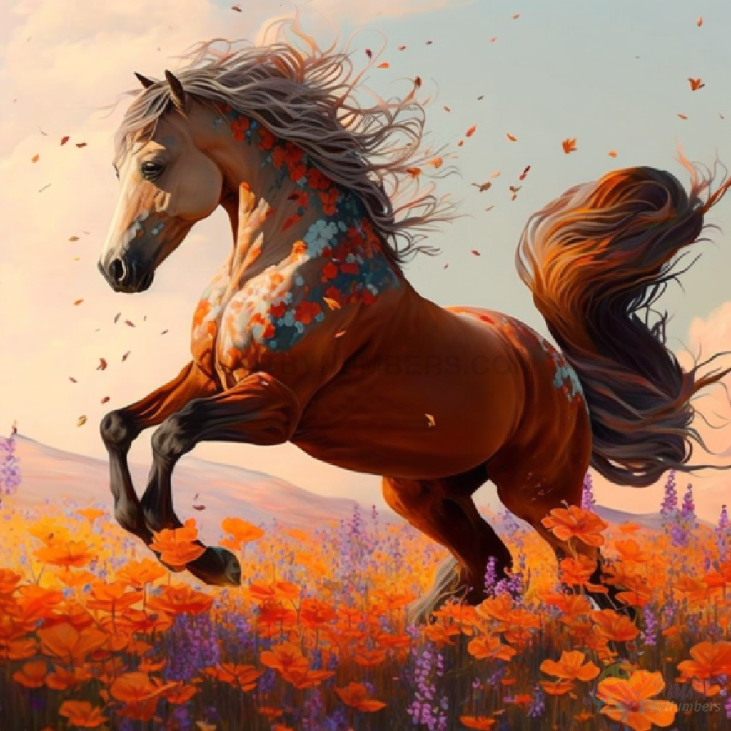 Wild Horse In Blooming Flowers Paint By Numbers Kit