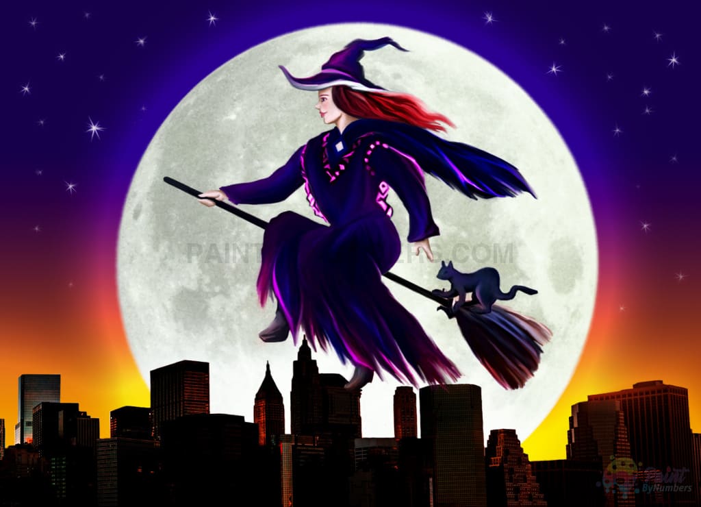 Witch Flying Halloween Paint By Numbers Kit